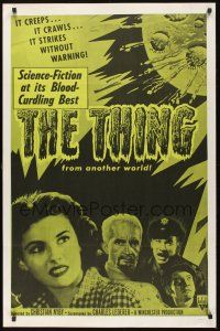 8k607 THING 1sh R57 Howard Hawks classic horror, it strikes without warning!
