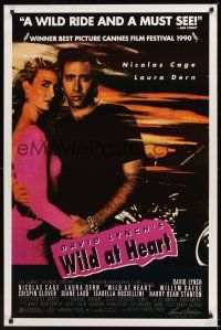 8k670 WILD AT HEART  1sh '90 David Lynch, sexiest image of Nicolas Cage & Laura Dern!