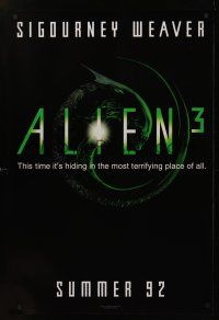 8m025 ALIEN 3 teaser 1sh '92 Sigourney Weaver, it's hiding in the most terrifying place of all!