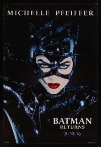 8m071 BATMAN RETURNS teaser 1sh '92 Michelle Pfeiffer as Catwoman, Tim Burton!