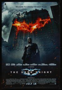 8m168 DARK KNIGHT advance DS 1sh '08 Christian Bale as Batman in front of flaming building!