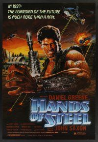8m289 HANDS OF STEEL 1sh '86 cool artwork of cyborg commando Daniel Greene!