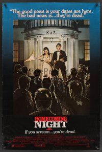 8m491 NIGHT OF THE CREEPS 1sh '86 great wacky art of guy and his date fighting off zombies!