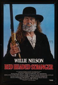 8m543 RED-HEADED STRANGER 1sh '86 great close up art of Willie Nelson with rifle by Tanenbaum!