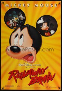 8m564 RUNAWAY BRAIN DS 1sh '95 Disney, great huge Mickey Mouse Jekyll & Hyde cartoon image!