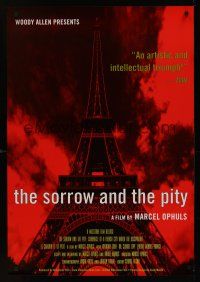 8m616 SORROW & THE PITY arthouse 1sh R00 Ophuls classic WWII documentary, Eiffel Tower in red!