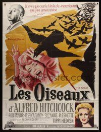 8p290 BIRDS REPRO French 1p '70s Alfred Hitchcock, art of Tippi Hedren attacked by birds!