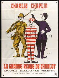 8p302 CHAPLIN REVUE French 1p R73 Charlie comedy compilation, great artwork by Leo Kouper!