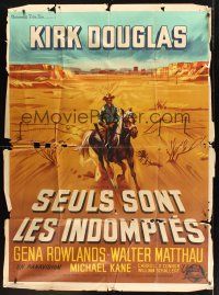 8p372 LONELY ARE THE BRAVE French 1p '62 Kirk Douglas classic, cool artwork on horseback!