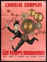 8p392 MODERN TIMES French 1p R70s great art of Charlie Chaplin & gears by Leo Kouper!