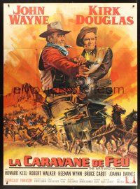 8p473 WAR WAGON French 1p '67 cowboys John Wayne & Kirk Douglas, Mascii art of armored stagecoach!