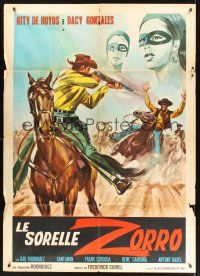 8p013 AVENTURAS DE LAS HERMANAS X Italian 1p '63 cool artwork of cowboys & female Zorro sisters!