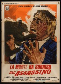 8p035 DEATH SMILES ON A MURDERER Italian 1p '73 wild art of cat tearing Klaus Kinski to shreds!