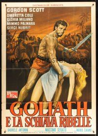 8p053 GOLIATH & THE REBEL SLAVE Italian 1p '63 art of barechested strongman Gordon Scott & woman!