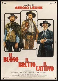 8p054 GOOD, THE BAD & THE UGLY Italian 1p R70s art of Clint Eastwood & Lee Van Cleef, Sergio Leone!