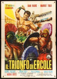8p059 HERCULES VS. THE GIANT WARRIORS Italian 1p '64 art of Hercules fighting, by Renato Casaro!