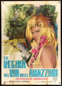 8p082 LANA QUEEN OF THE AMAZONS Italian 1p '65 art of sexy Catherine Schell by Angelo Cesselon!