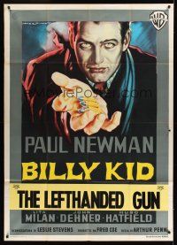 8p084 LEFT HANDED GUN Italian 1p '58 art of Paul Newman as Billy the Kid by Martinati!