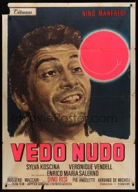 8p172 VEDO NUDO Italian 1p '69 art of Nino Manfredi staring at giant pink ball!