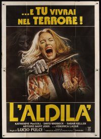 8p192 BEYOND Italian 2p '81 Lucio Fulci, disturbing art of girl getting throat slashed by Sciotti!
