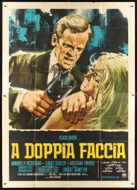 8p203 DOUBLE FACE Italian 2p '69 different art of Klaus Kinski threatening woman by Symeoni!