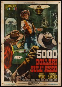 8p210 FIVE THOUSAND DOLLARS ON ONE ACE Italian 2p '66 cool art of gunfight at poker game by Casaro