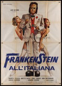8p211 FRANKENSTEIN ITALIAN STYLE Italian 2p '76 best horror comedy art of montser & sexy girls!