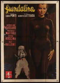 8p214 GUENDALINA Italian 2p '57 different full-length art of sexy Jacqueline Sassard & poodle!