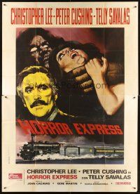 8p220 HORROR EXPRESS Italian 2p '74 a nightmare of terror traveling aboard this train, cool art!
