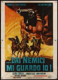 8p221 I PROTECT MYSELF AGAINST MY ENEMIES Italian 2p '68 cool completely different cowboy art!