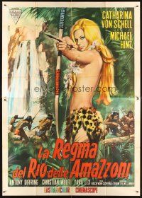 8p228 LANA QUEEN OF THE AMAZONS Italian 2p '65 different art of sexy near-naked Schell by Casaro!
