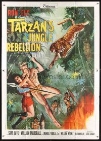 8p260 TARZAN'S JUNGLE REBELLION Italian 2p '71 art of Ron Ely swinging on vine with woman!