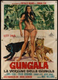 8p270 VIRGIN OF THE JUNGLE Italian 2p '67 Stefano art of sexy half-naked Kitty Swan & jungle cats!