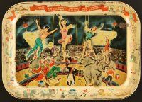 8r005 GREATEST SHOW ON EARTH serving tray '52 great circus art of Cecil B. DeMille as ringmaster!
