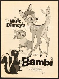 8r189 BAMBI pressbook R75 Walt Disney cartoon deer classic, great art with Thumper & Flower!