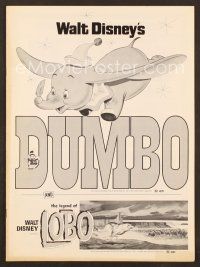 8r273 DUMBO/LEGEND OF LOBO pressbook '72 Walt Disney double-bill, Elephants & Wolves!