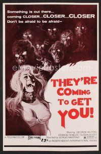 8r583 THEY'RE COMING TO GET YOU red style pressbook '75 art of zombies attacking sexy girl!