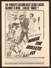 8r611 WHERE THE BULLETS FLY pressbook '66 Tom Adams, Dawn Addams, spies!