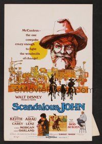 8r014 SCANDALOUS JOHN standee '71 Walt Disney, artwork of Brian Keith & composer Rod McKuen pictured