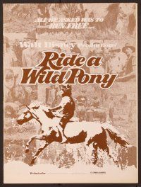 8r498 RIDE A WILD PONY pressbook '76 Disney, cool artwork of boy on white horse riding!