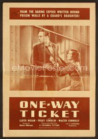 8s304 ONE-WAY TICKET pressbook '35 pretty Peggy Conklin grabs Lloyd Nolan, who is behind bars!