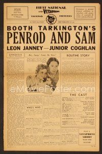 8s305 PENROD & SAM pressbook '31 Junior Coghlan, Leon Janney & dog, from Booth Tarkington story!
