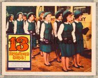 8t139 13 FRIGHTENED GIRLS LC '63 William Castle, schoolgirls in unifroms lined up by bus!
