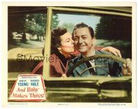 8t162 AND BABY MAKES THREE LC #7 '49 Barbara Hale kissing Robert Young in a convertible!