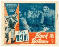 8t176 BACK TO BATAAN LC #7 R50 Anthony Quinn glares at seated John Wayne!