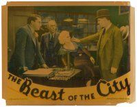 8t004 BEAST OF THE CITY LC '32 two men watch Walter Huston manhandling sexy Jean Harlow!