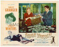 8t189 BEHAVE YOURSELF LC #8 '51 Shelley Winters & Farley Granger fight over cash, Vargas border art