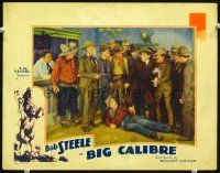 8t194 BIG CALIBRE LC '35 wacky image of man in suit being held at gunpoint by many men at bar!