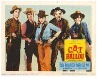 8t236 CAT BALLOU LC '65 posed portrait of Jane Fonda, Lee Marvin & top cast pointing guns!