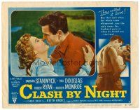 8t249 CLASH BY NIGHT LC #5 '52 Fritz Lang, romantic close up of Barbara Stanwyck & Robert Ryan!